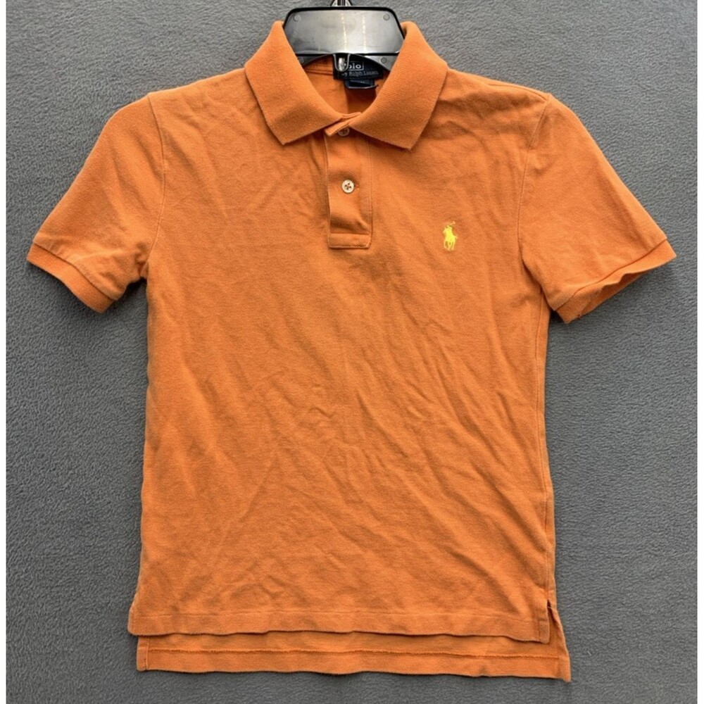 Vtg Polo Ralph Lauren Boys Polo Shirt School Orange Short Sleeve Size Small 8